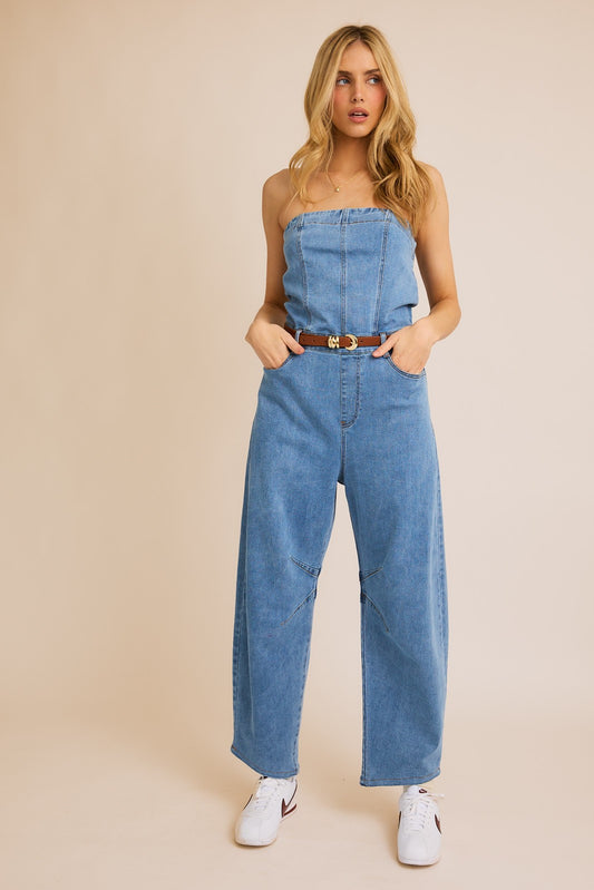 Strapless Stretch Denim Jumpsuit | GILLI *30A JANUARY PREORDER