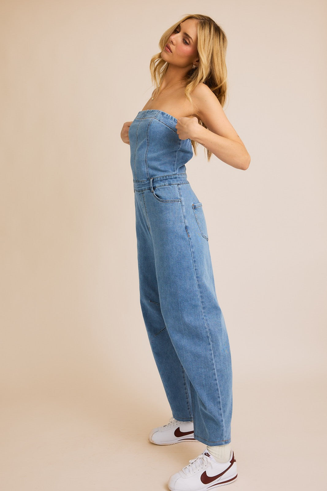 Strapless Stretch Denim Jumpsuit | GILLI *30A JANUARY PREORDER