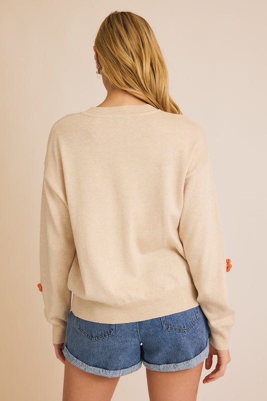 Cream Floral Trim Sweater | GILLI *30A JANUARY PREORDER