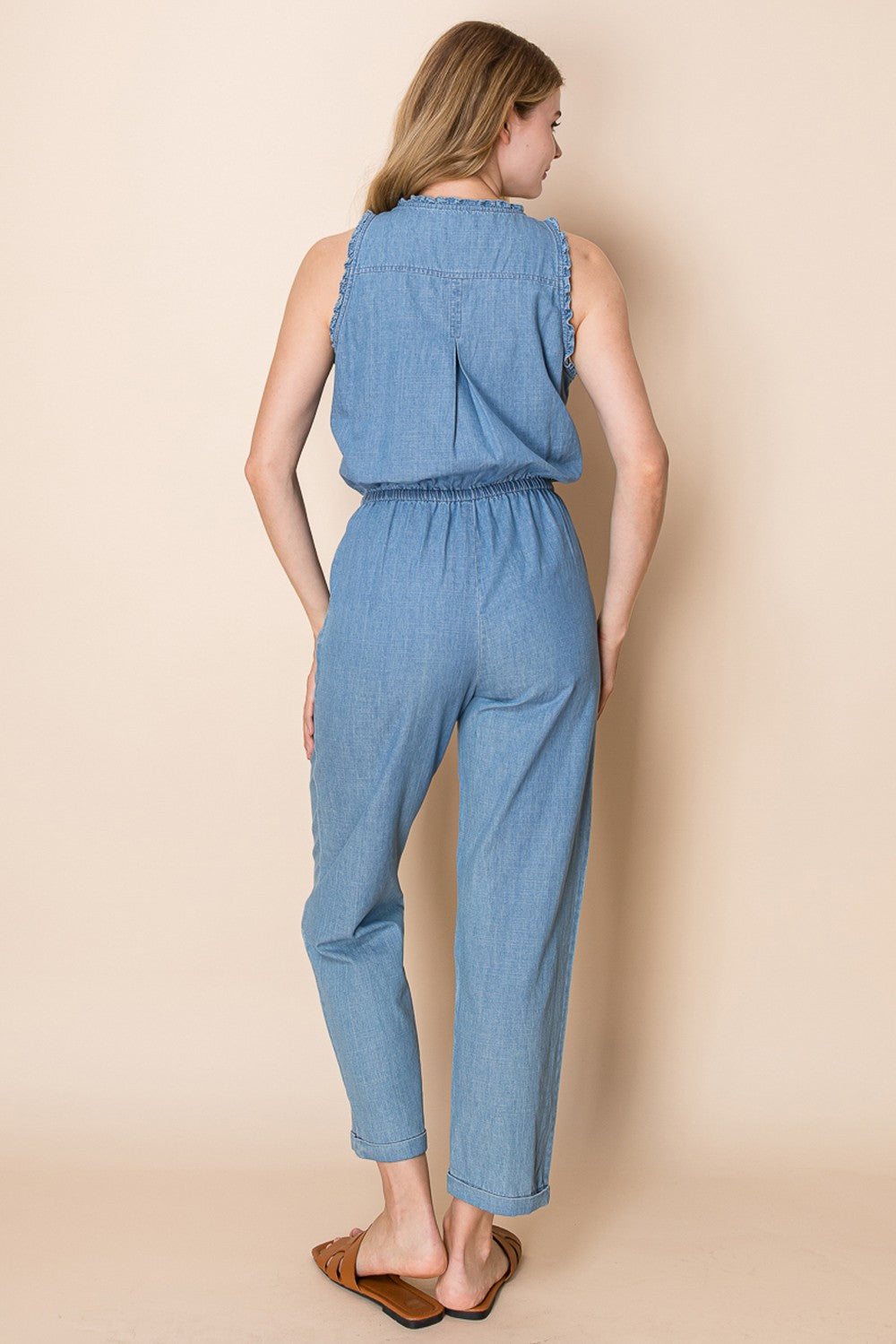 Sleeveless Solid Denim Jumpsuit