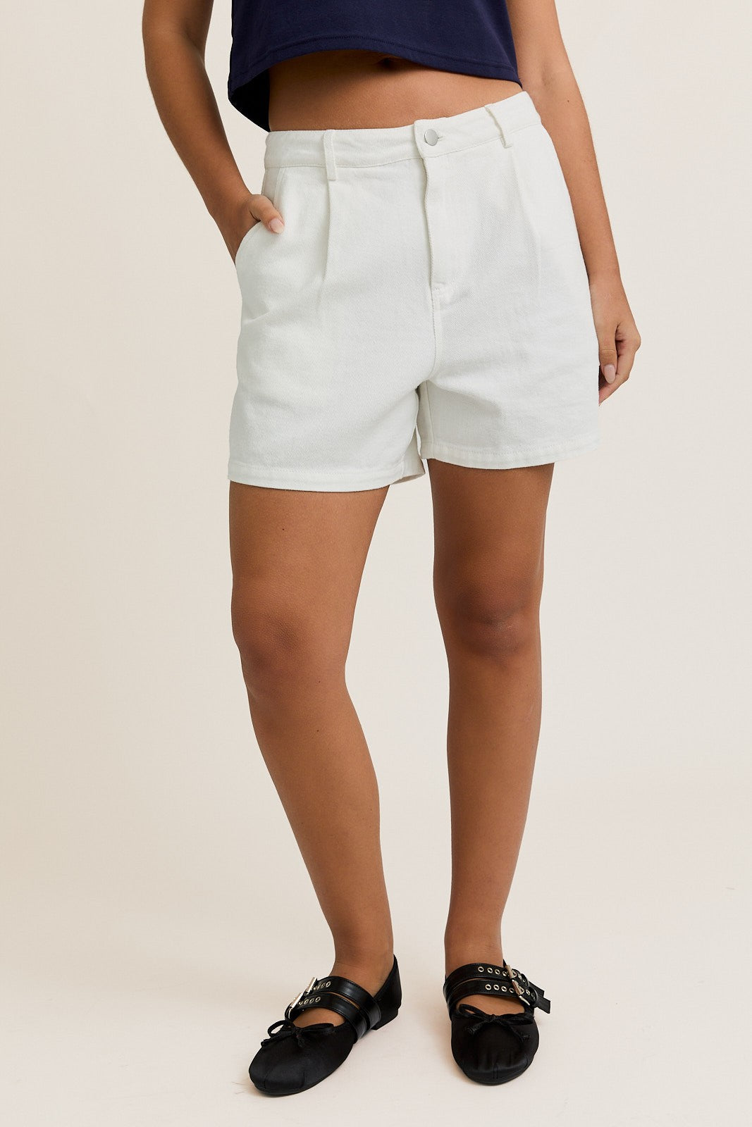 White Pleated Denim Shorts | LE LIS *30A JANUARY PREORDER