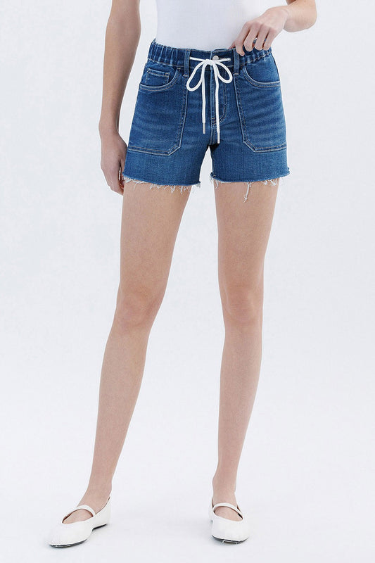 HIGH RISE DRAWSTRING DENIM SHORTS | LOVERVET BY VERVET *VEGAS PREORDER