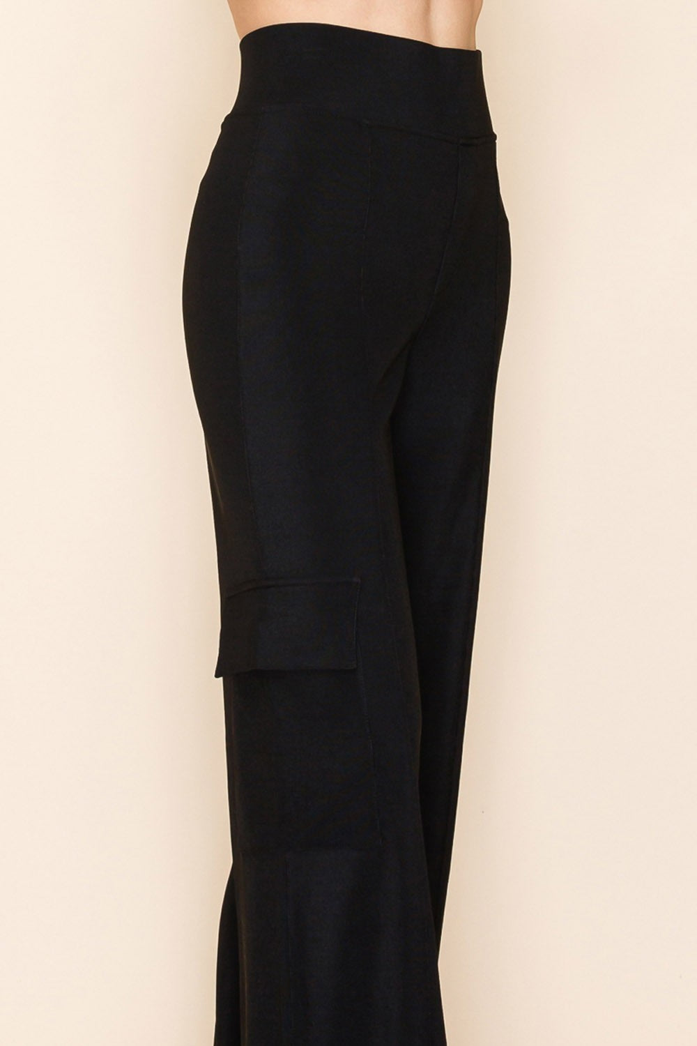 Black High Waisted Solid Knit Pants