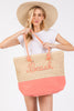 Sewn Rope "BEACH" Color Straw Tote Bag