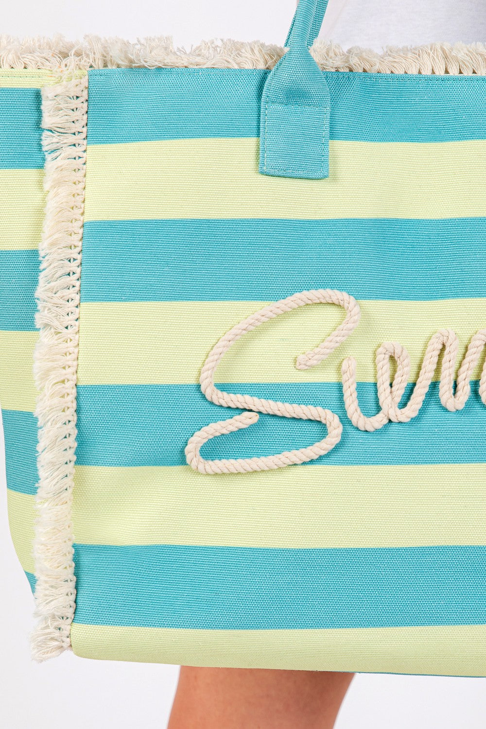 Summer Letter Fringe Striped Tote Bag