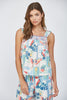 Tropical Print Linen Blend Ruffle Shoulder Top - Final Sale