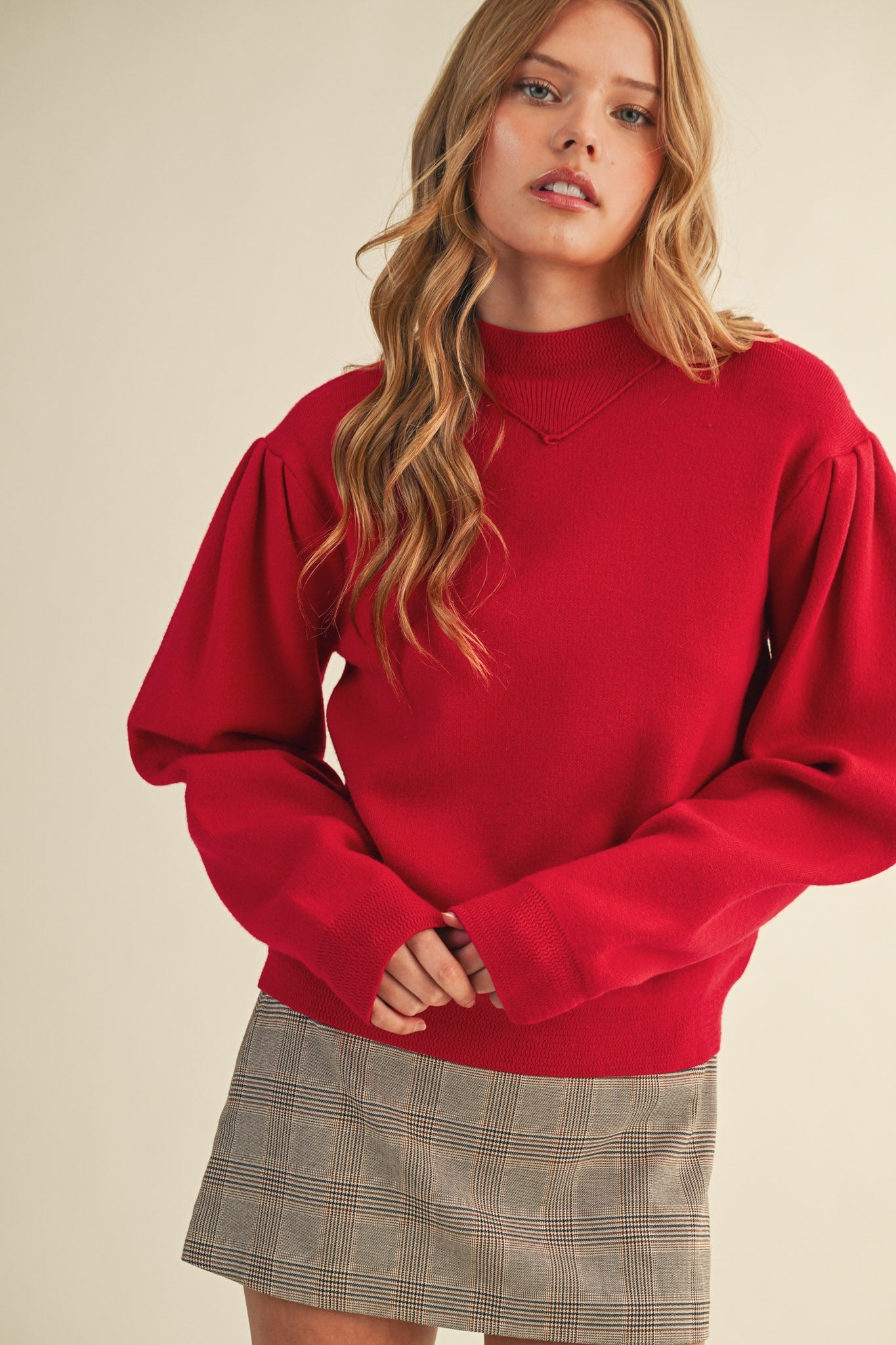 Zig Zag Ribbed Knit Mock Neck Sweater