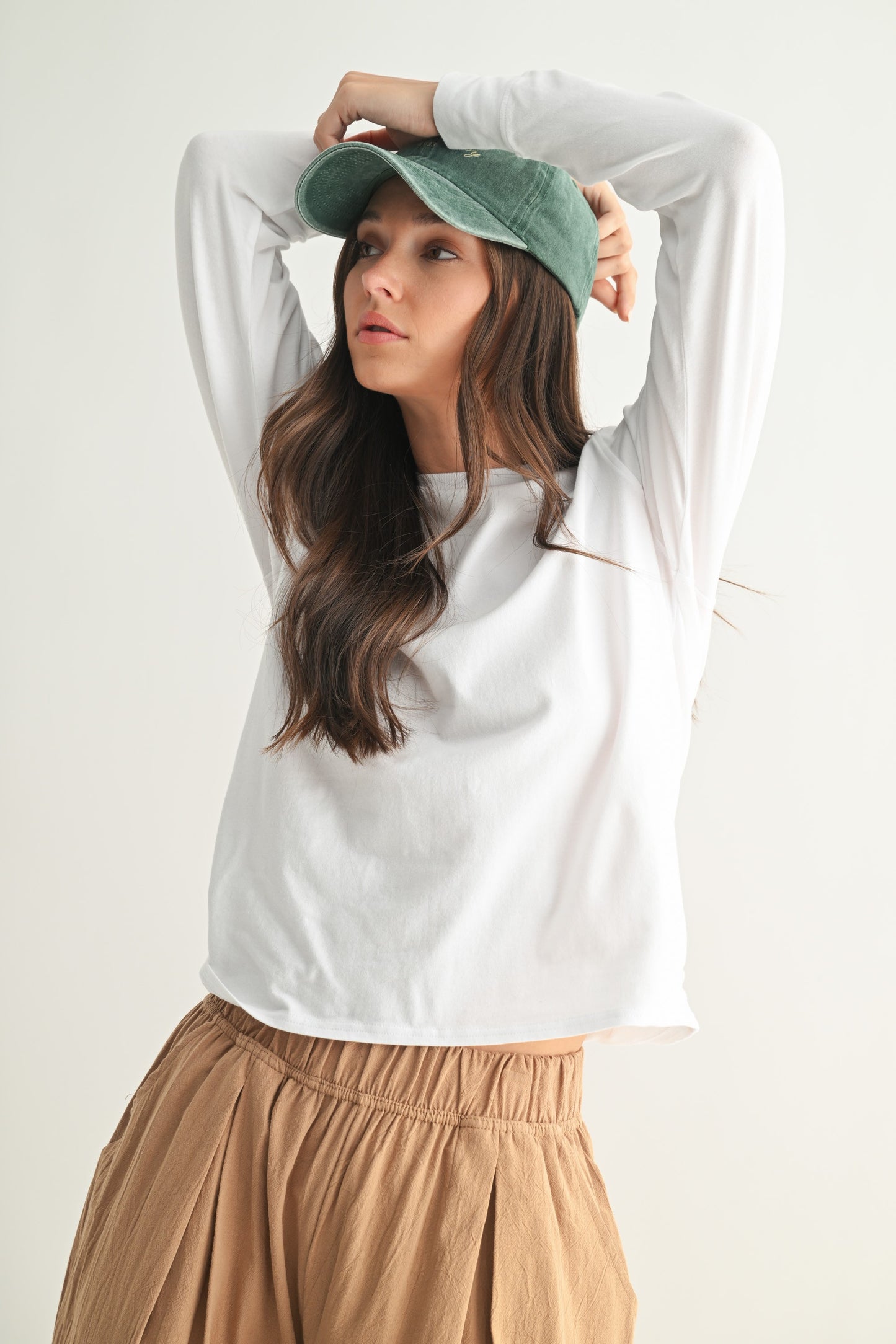 Stonewash Pima Cotton Boxy Long Sleeve Top | MONO B