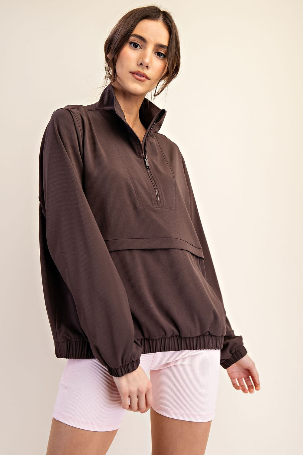Crinkle Woven Quarter Zip Active Jacket | RAE MODE