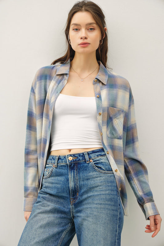 Retro Blue Vintage Plaid Boxy Shirt | BE COOL *LA LIVE PREORDER