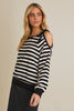 Shoulder Cut-out Tie Long Sleeve Stripe Top | GILLI