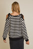 Shoulder Cut-out Tie Long Sleeve Stripe Top | GILLI