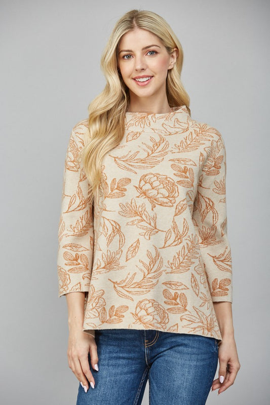 Floral Pattern Jacquard Knit Mock Neck Sweater | FATE *30A SEPT PREORDER