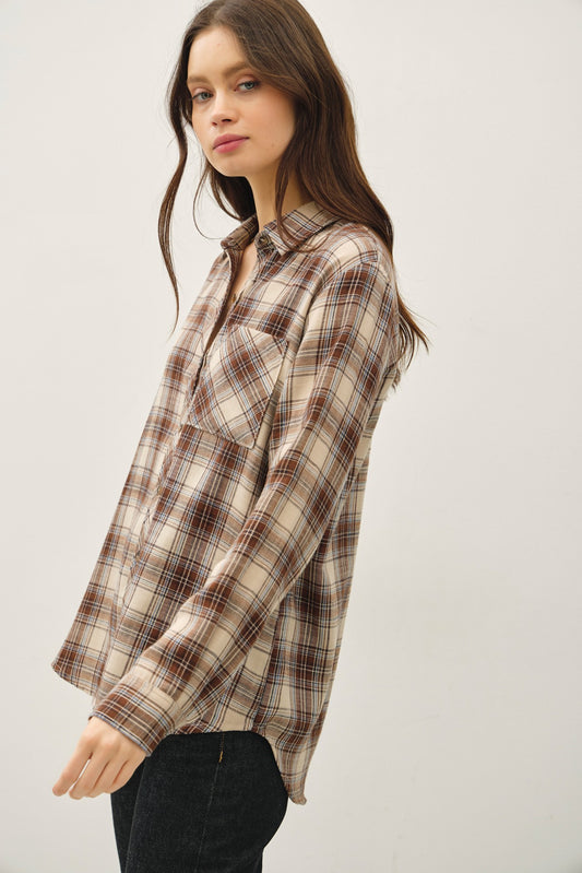 Browny Plaid Flannel Button Up Long Sleeve Shirt | BE COOL *LA LIVE PREORDER