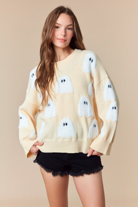 Halloween Boo Detail Crew Neck Sweater | PEACH LOVE *NASHVILLE LIVE PREORDER