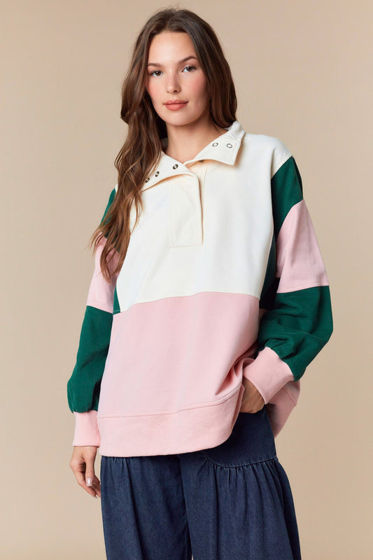 Color Block Semi Pullover Anorak Sweatshirt Top | PEACH LOVE *NASHVILLE LIVE PREORDER