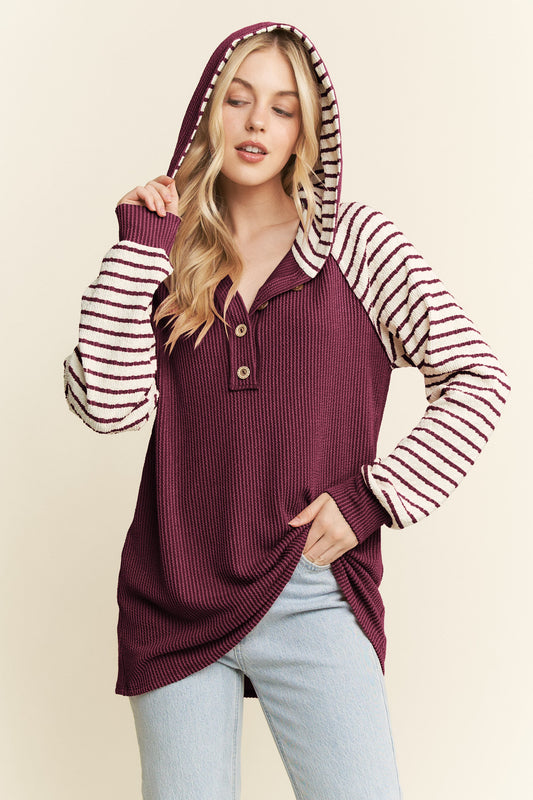 Long Sleeve Hooded Stripe Contrast Urban Rib Top (2 COLORS) | HEIMISH *NASHVILLE LIVE PREORDER