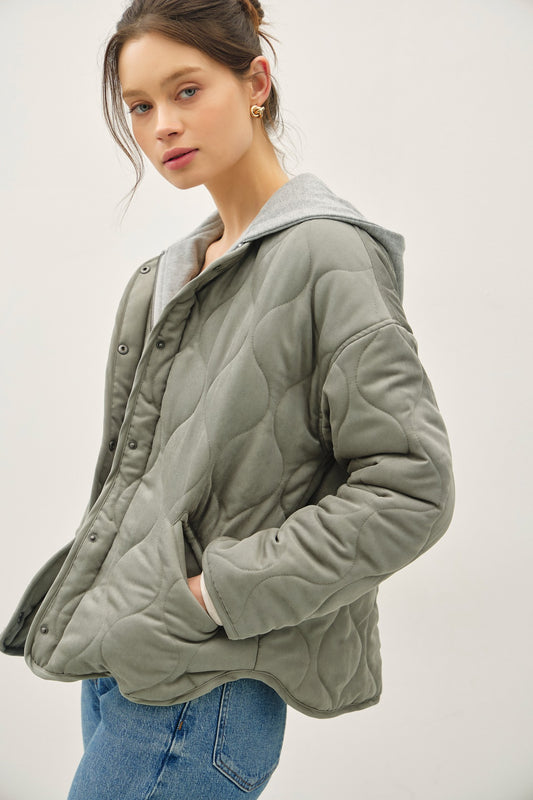 Quilted Jacket With Attachable Contrast Hood | BE COOL *LA LIVE PREORDER