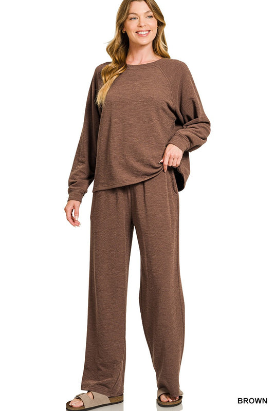 Slub Long Sleeve Top & Pants 2pcs Set (7 COLORS) | ZENANA *LA LIVE PREORDER