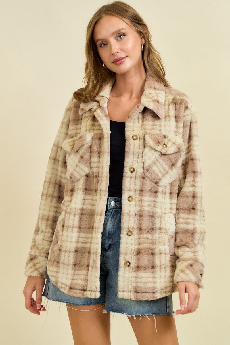 Beige Faux Fur Plaid Shacket