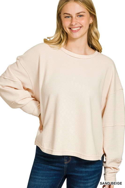 Acid Washed Double Ribbed Exposed-seam Pullover (4 COLORS) | ZENANA *LA LIVE PREORDER