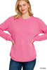 Raised Rib Round Neck Long Sleeve Top (5 COLORS) | ZENANA *LA LIVE PREORDER