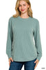 Raised Rib Round Neck Long Sleeve Top (5 COLORS) | ZENANA *LA LIVE PREORDER