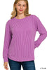 Raised Rib Round Neck Long Sleeve Top (5 COLORS) | ZENANA *LA LIVE PREORDER
