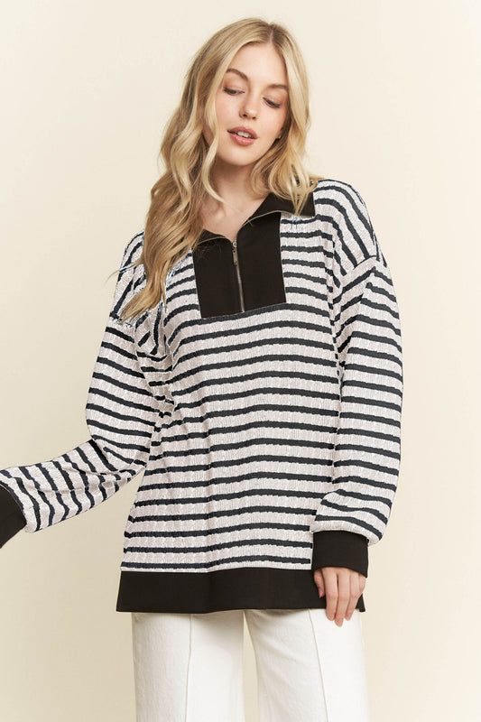 Long Sleeve Zip Up Jacquard Stripe Top | HEIMISH *NASHVILLE LIVE PREORDER