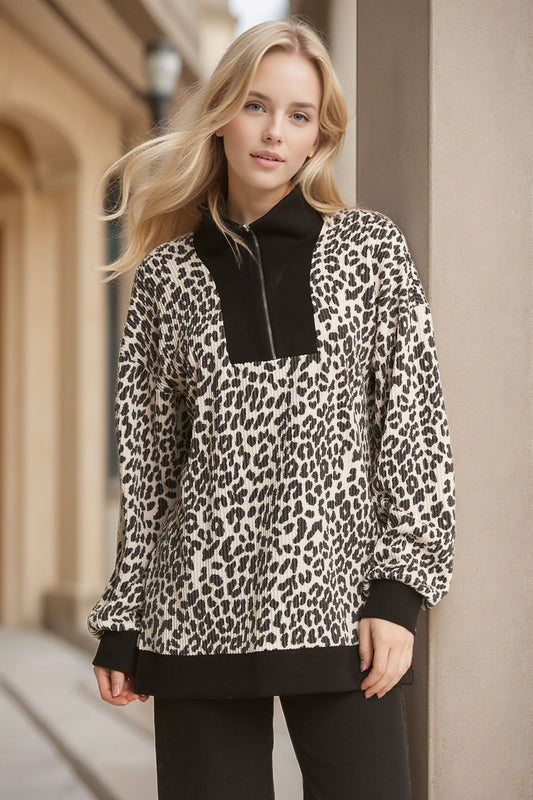 Long Sleeve Zip Up Animal Urban Rib Top | HEIMISH *NASHVILLE LIVE PREORDER
