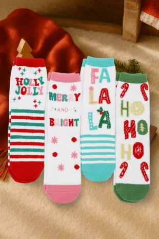 Word Fuzzy & Cozzy Christmas Socks Assorted | LA LIVE PREORDER