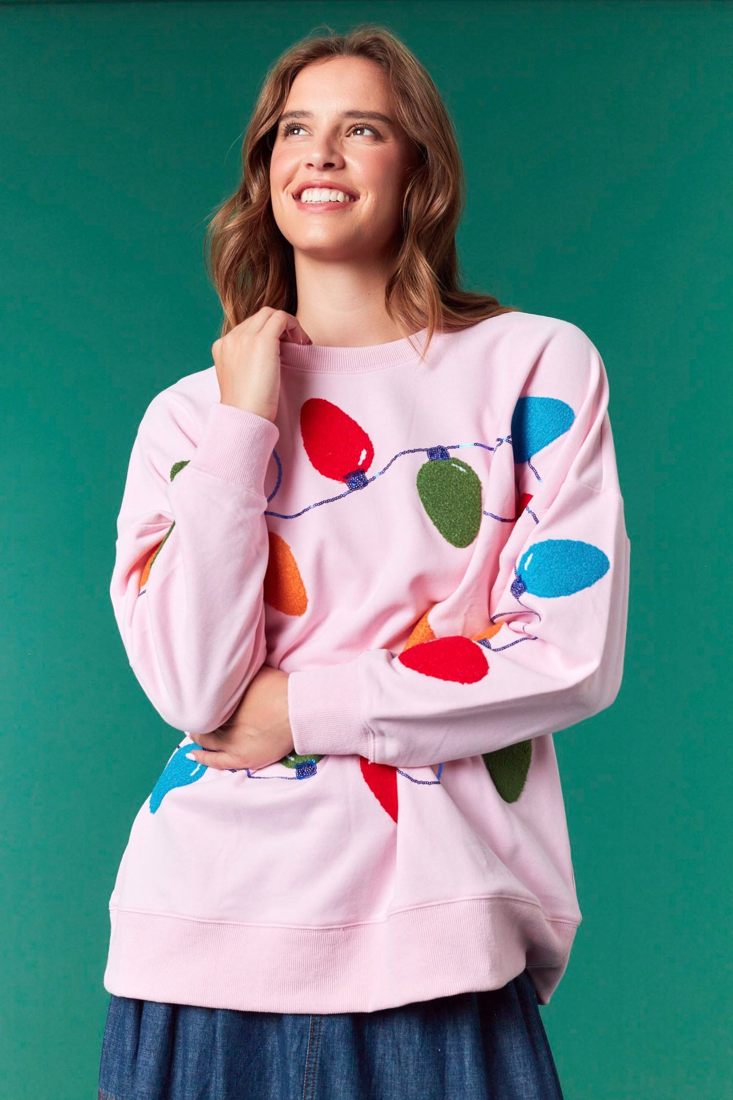 Embroidery & Sequins Lights Oversized Sweatshirt