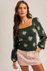 Square Neck Puff Sleeve Floral Sweater | HEM & THREAD *LA LIVE PREORDER 37% OFF