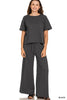 Cotton Slub Short Slv Tee & Pants Set (3 COLORS) | ZENANA *LA LIVE PREORDER