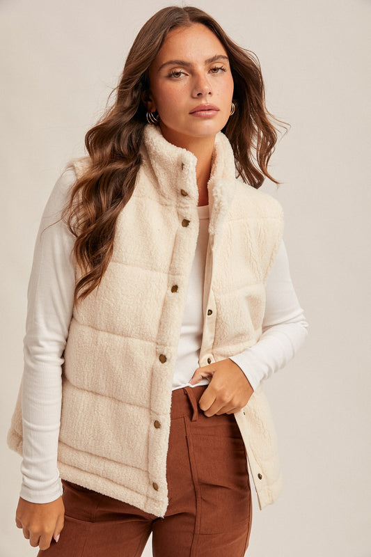 Teddy Fleece Snap Button Down Puff Vest | HEM & THREAD *LA LIVE PREORDER