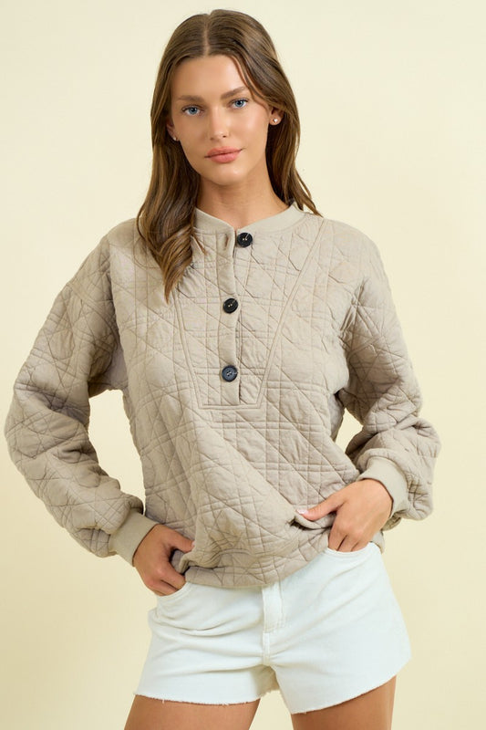 Quilted Jersey Button Front Sweatshirt