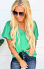 Green Silk Bubble Sleeve Top