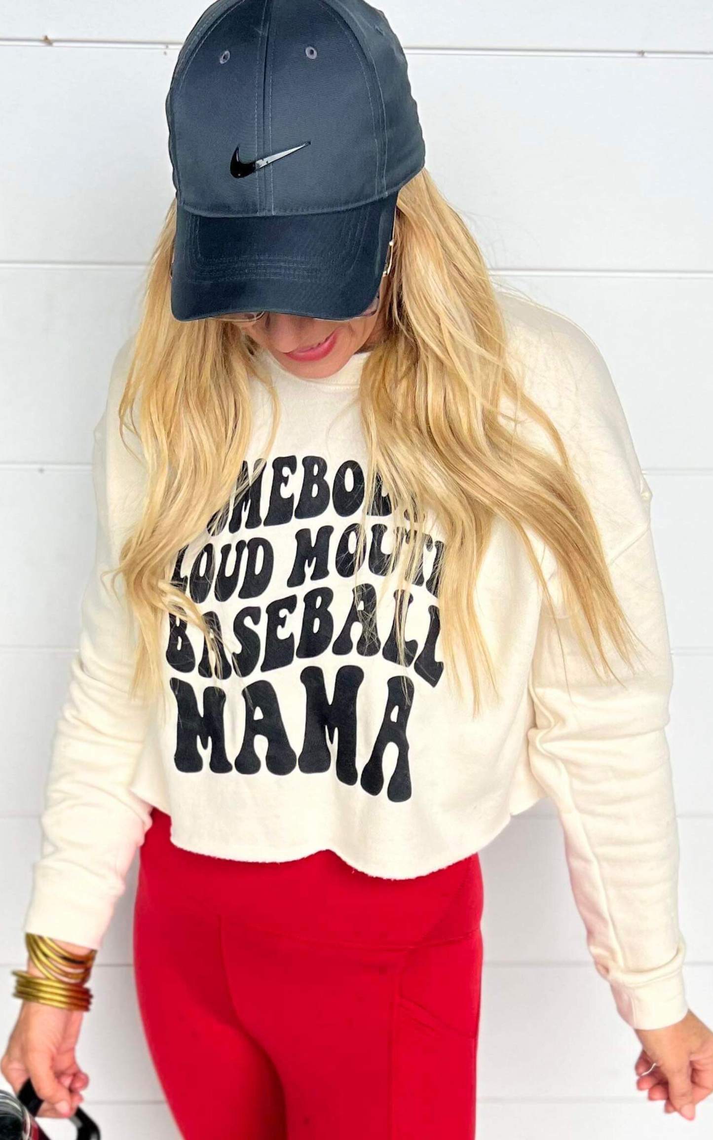 Somebody's Loud Mouth Baseball Mama Cropped Sweatshirt**