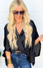 Black Oversized Surplice V-Neck Top