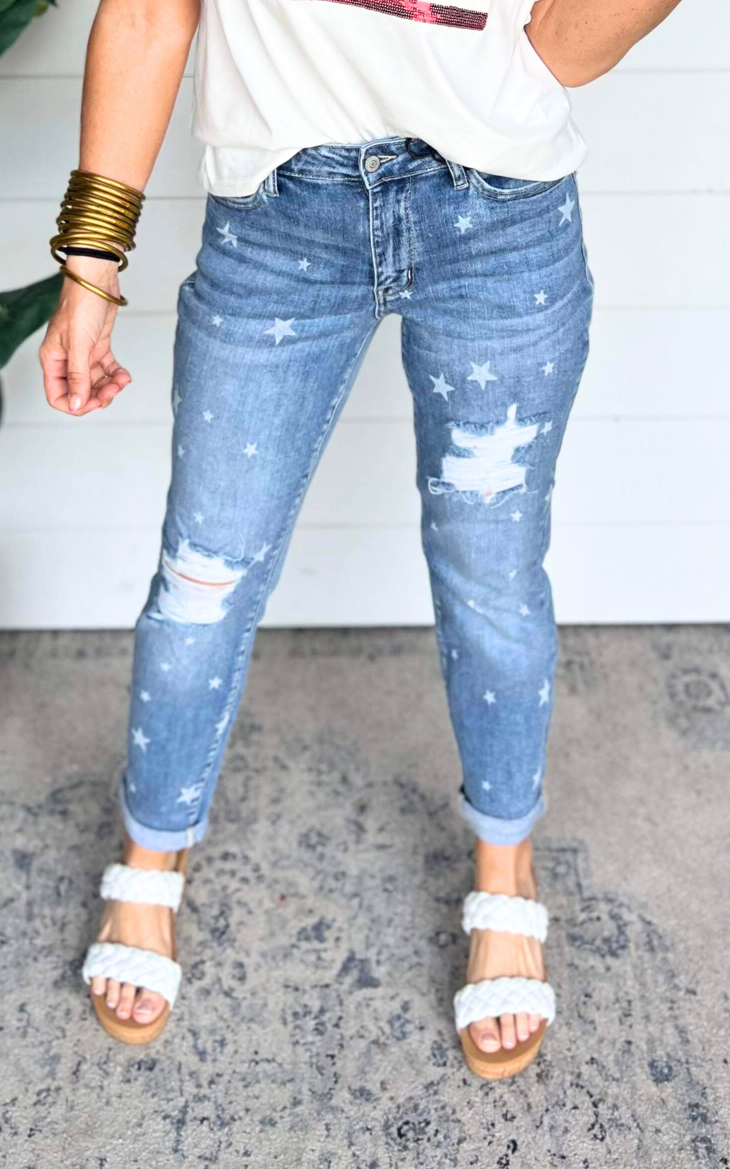 Star Crossed Destroy & Roll Cuff Boyfriend Denim Jeans | Judy Blue - Final Sale