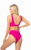 Fuchsia Solid V Front High Waist Banded Bikini Swim Set (TOP & BOTTOM) - Final Sale