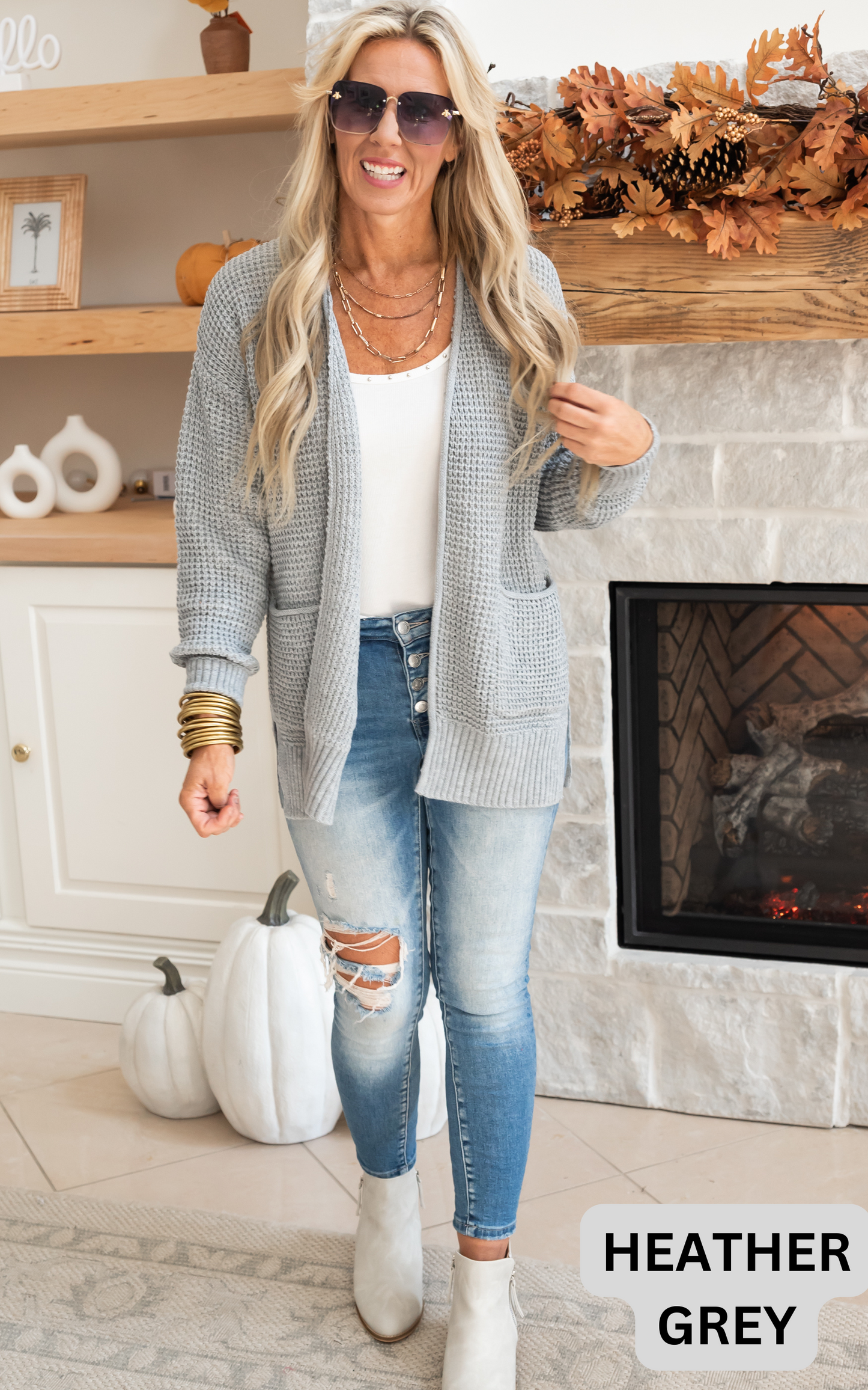 heather grey waffle cardigan 