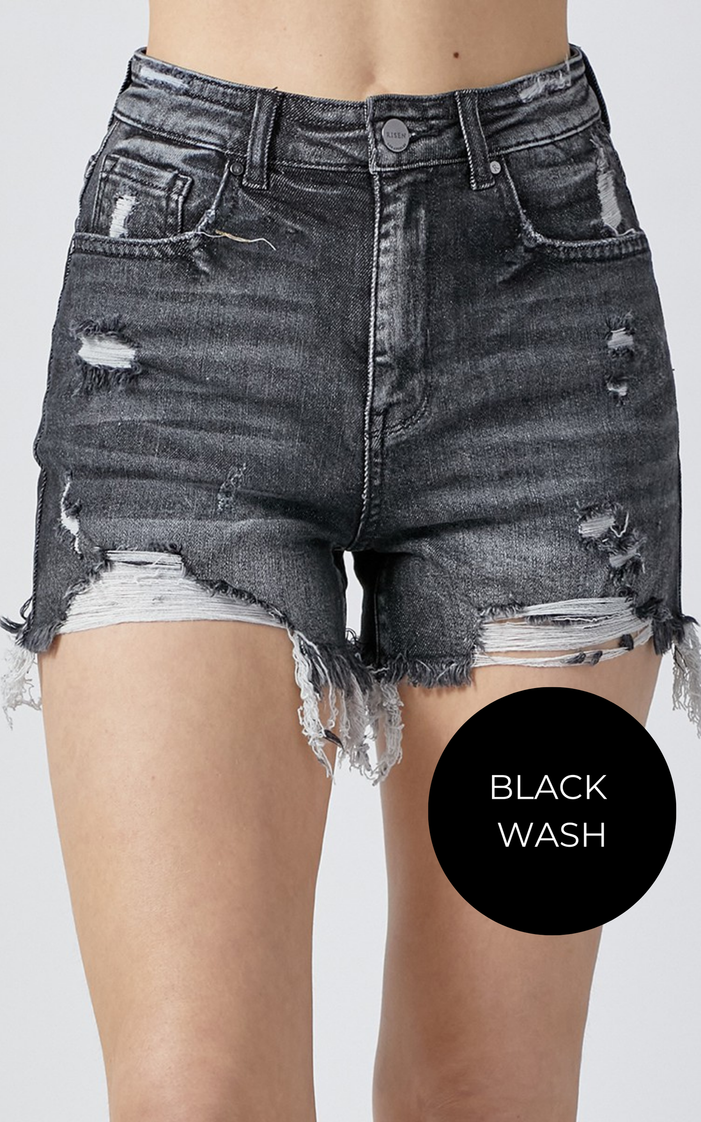 High Rise Distressed Denim Shorts | RISEN