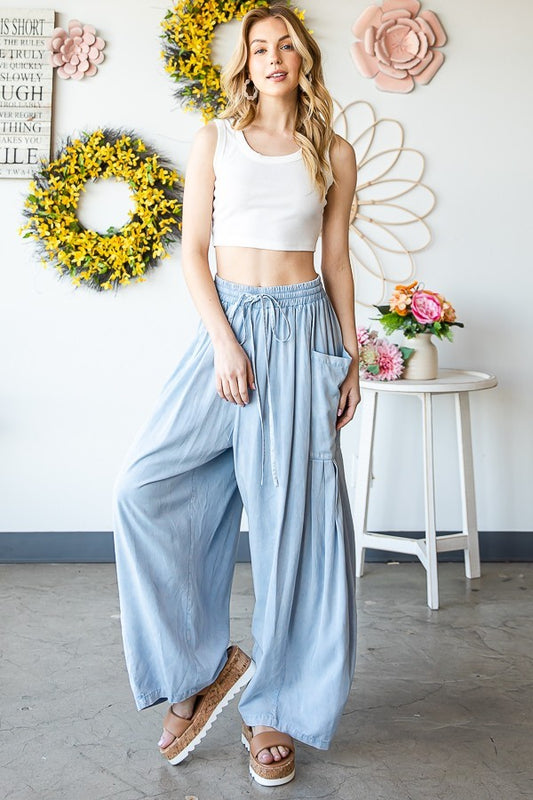 Mineral Wash Wide Leg Drawstring Pants | OLI & HALI **PREORDER