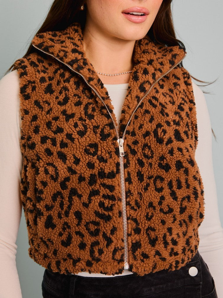 Leopard Sherpa Crop Vest