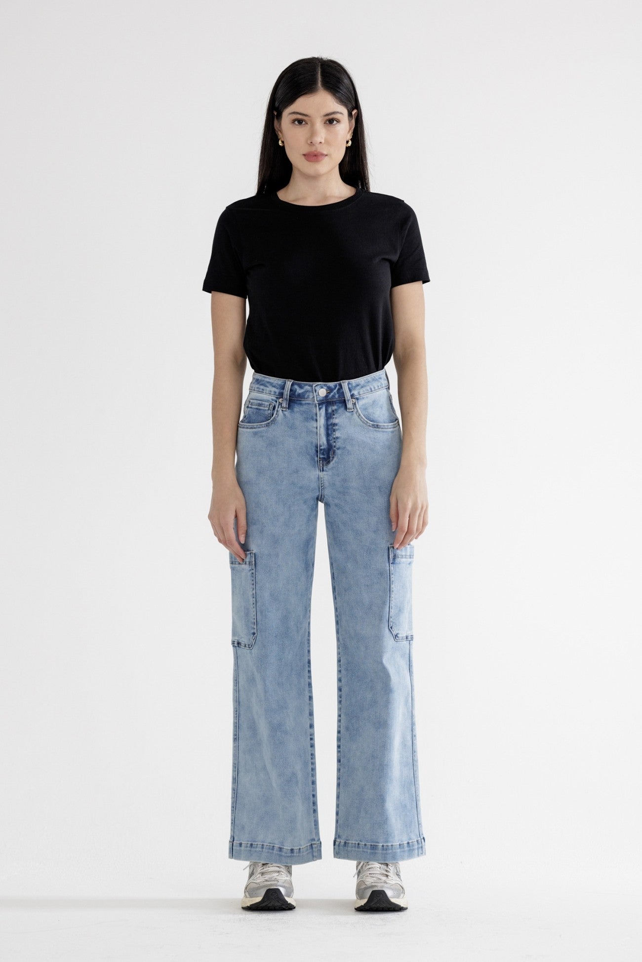 Maya Blue High Rise Wide Cargo Denim Jeans | MICA *30A SEPT PREORDER