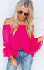 The Isabella Smocked Off the Shoulder and Tiered Sleeve Top - Fuchsia | FINAL SALE