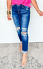 High Rise Boyfriend Crop w/ Cuff Denim Jeans - MICA