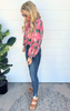 Floral Puff Sleeve Blouse - Hot Pink