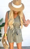 Olive Sleeveless V-Neck 3D Pocket Romper